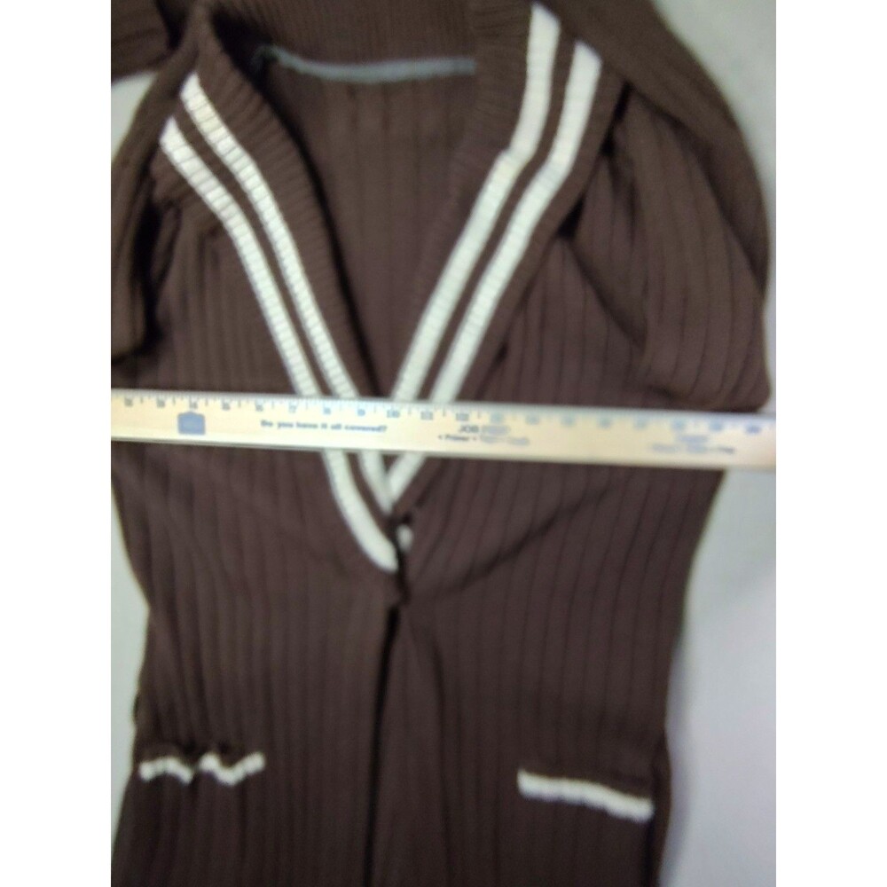 Vintage 1970s Knit Duster Skirt Cardigan Sweater Belted Varsity Collegiate Set - Picture 12 of 16